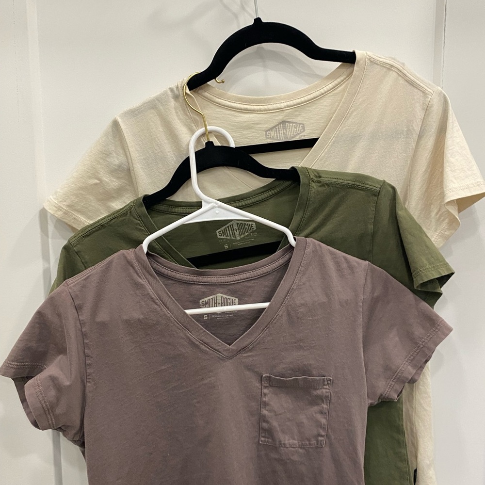 Women's V-Neck T-Shirt - Cream, Green, and Purple